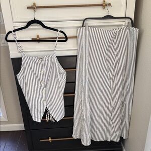 A New Day White & Blue Striped Maxi skirt and Sleeveless top